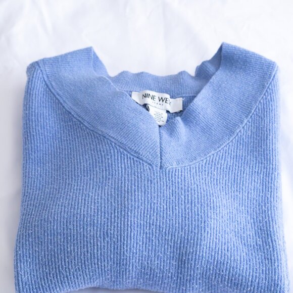 Nine West Ribbed Knit V-Neck Sweater - Blue - Picture 11 of 12